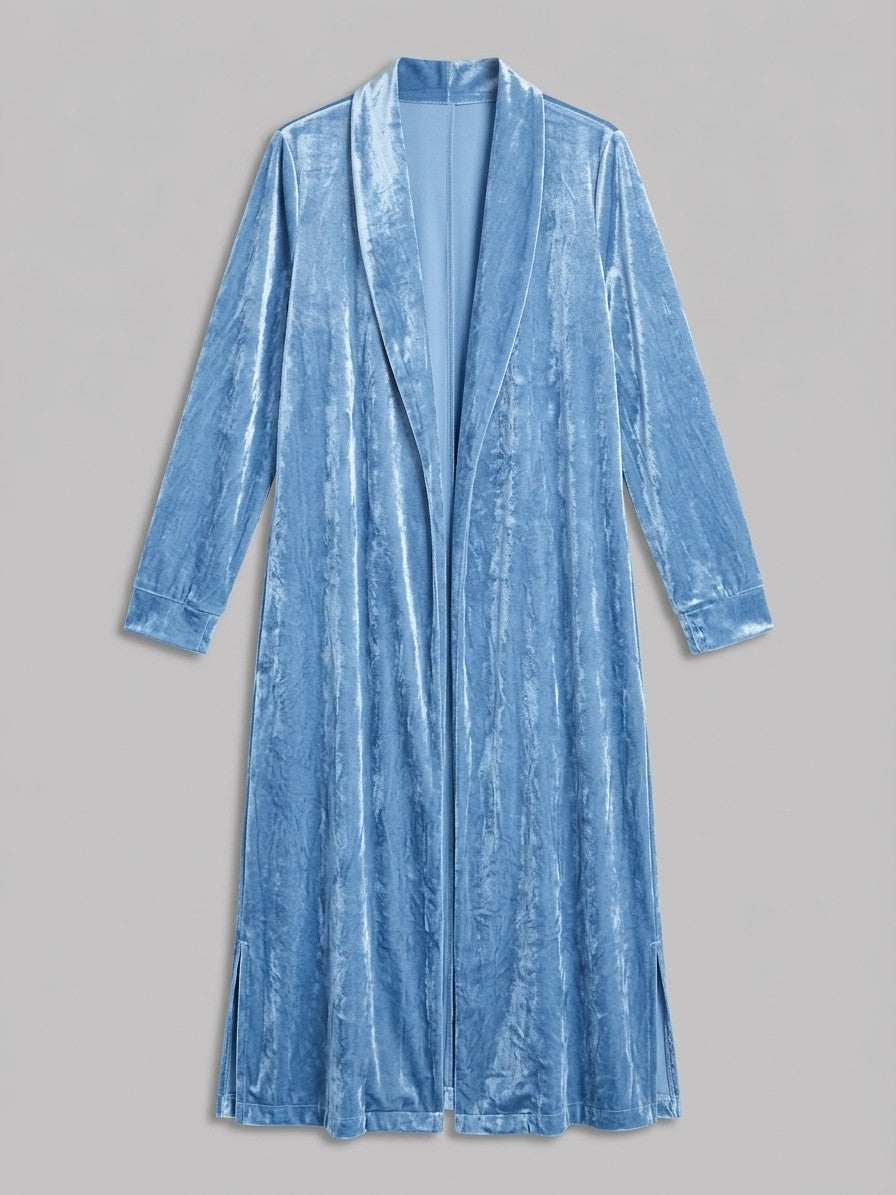 Castelfidardo Women's Crushed Velvet Duster Coat — blue — packshot
