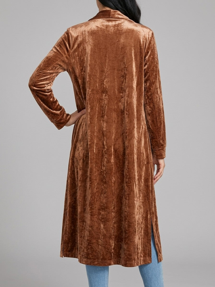 Castelfidardo Women's Crushed Velvet Duster Coat — brown — back