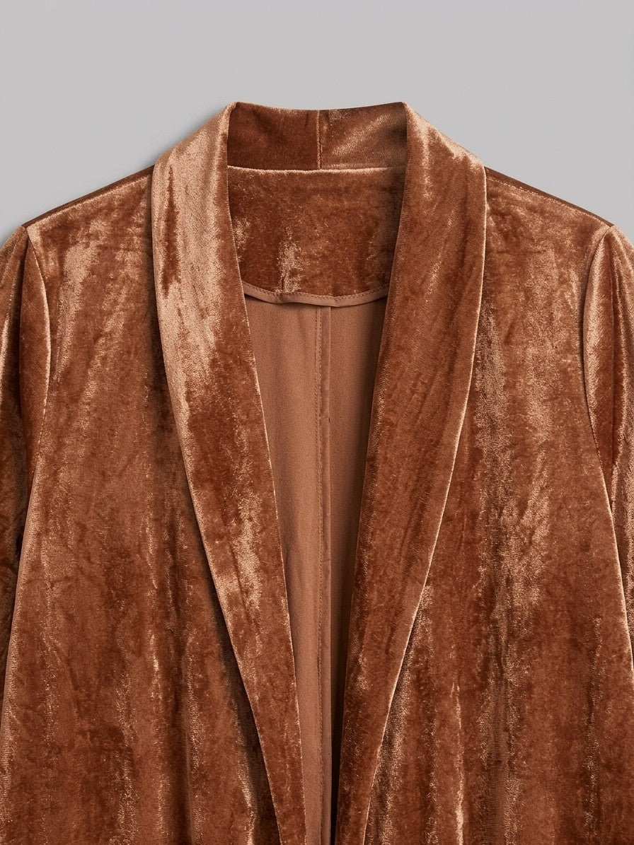 Castelfidardo Women's Crushed Velvet Duster Coat — brown — detail-2
