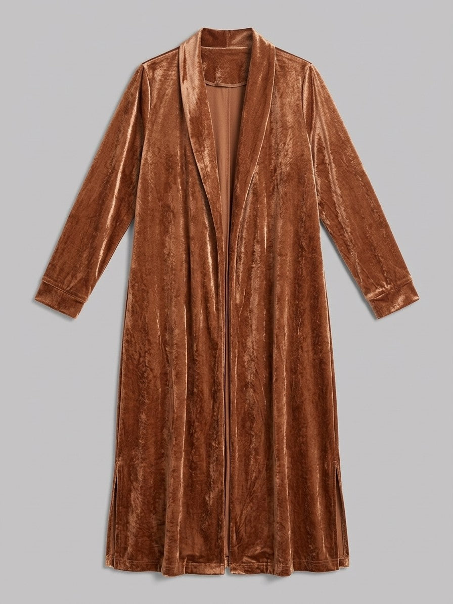 Castelfidardo Women's Crushed Velvet Duster Coat — brown — packshot