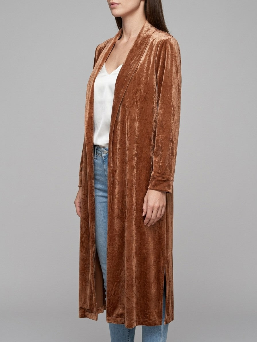 Castelfidardo Women's Crushed Velvet Duster Coat — brown — side