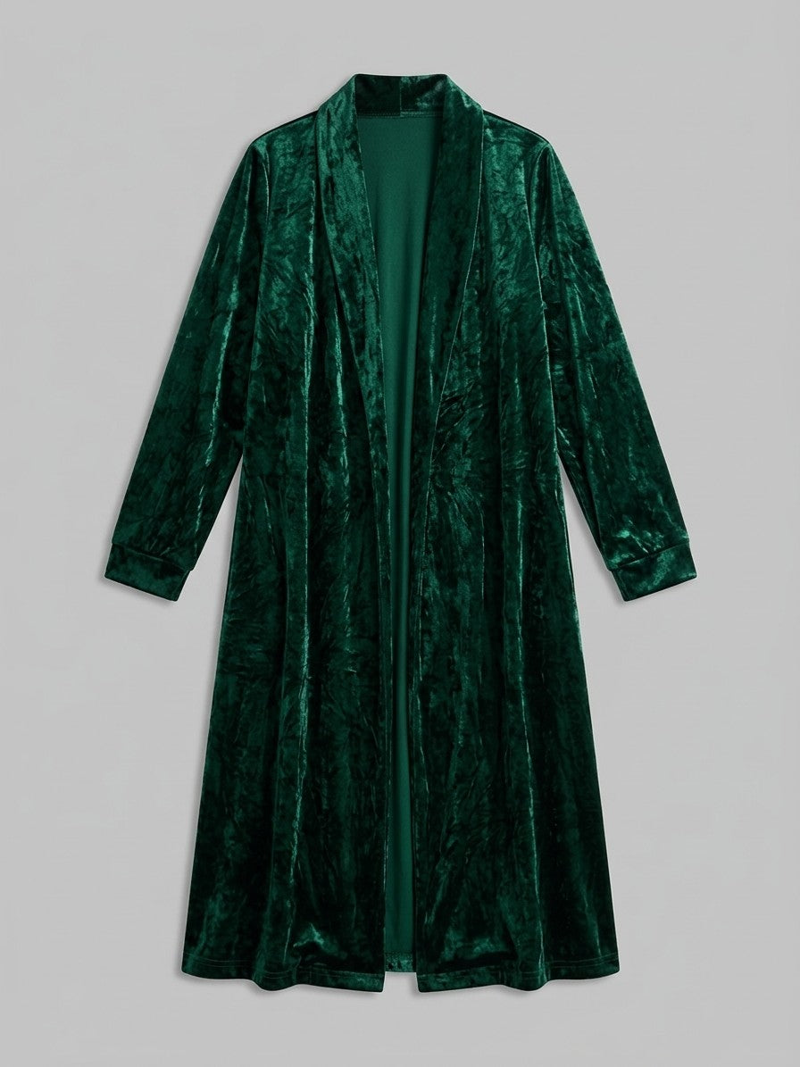 Castelfidardo Women's Crushed Velvet Duster Coat — darkgreen — packshot