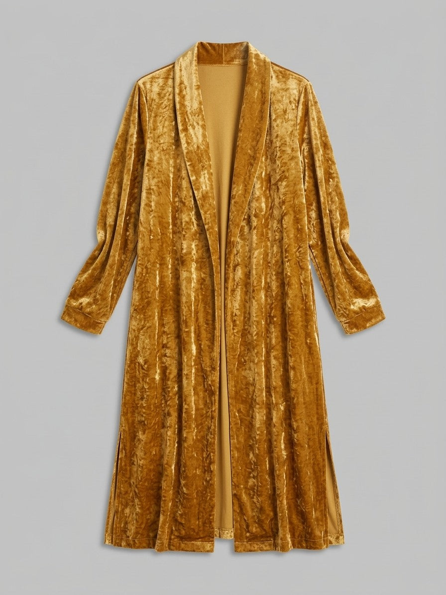 Castelfidardo Women's Crushed Velvet Duster Coat — mustardgold — packshot