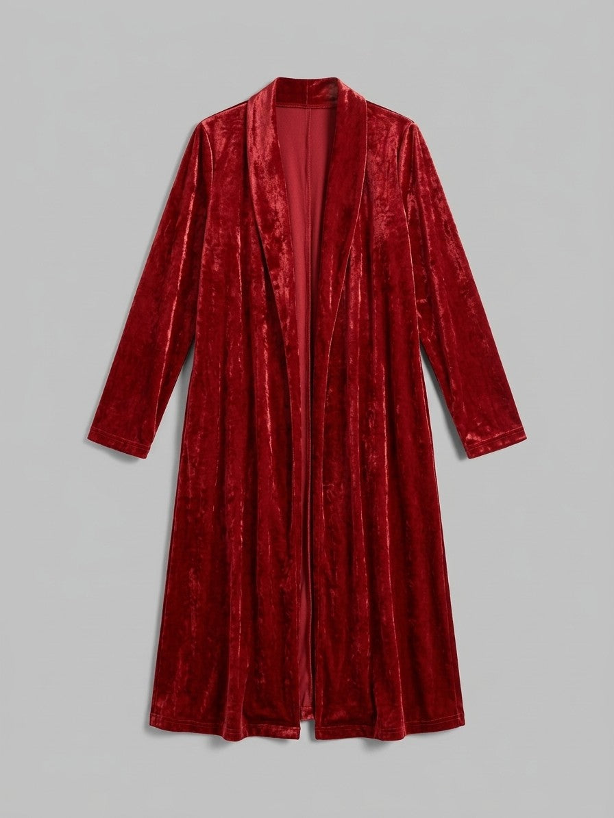 Castelfidardo Women's Crushed Velvet Duster Coat — red — packshot