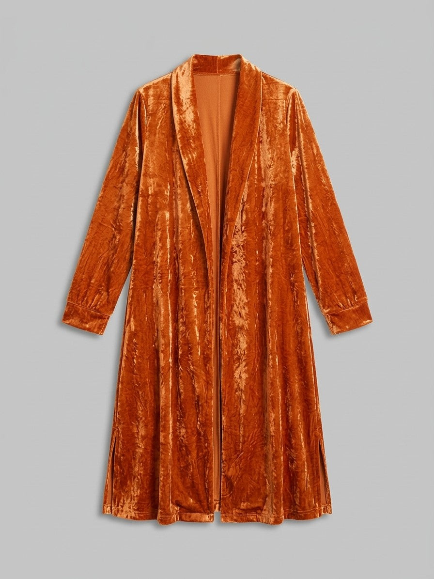 Castelfidardo Women's Crushed Velvet Duster Coat — terracotta — packshot