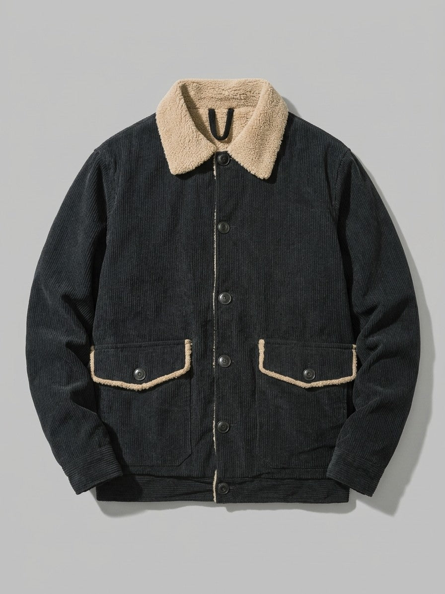 Castelfranco Men's Sherpa-Collar Corduroy Jacket — black — packshot