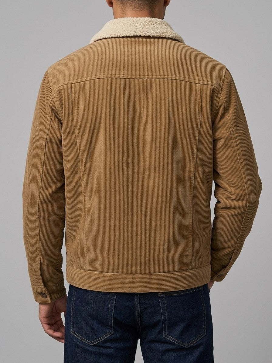 Castelfranco Men's Sherpa-Collar Corduroy Jacket — camel — back