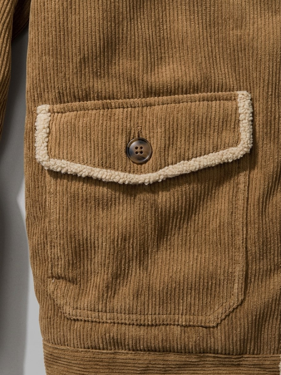Castelfranco Men's Sherpa-Collar Corduroy Jacket — camel — detail-2