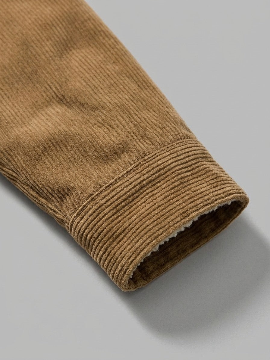 Castelfranco Men's Sherpa-Collar Corduroy Jacket — camel — detail-collar