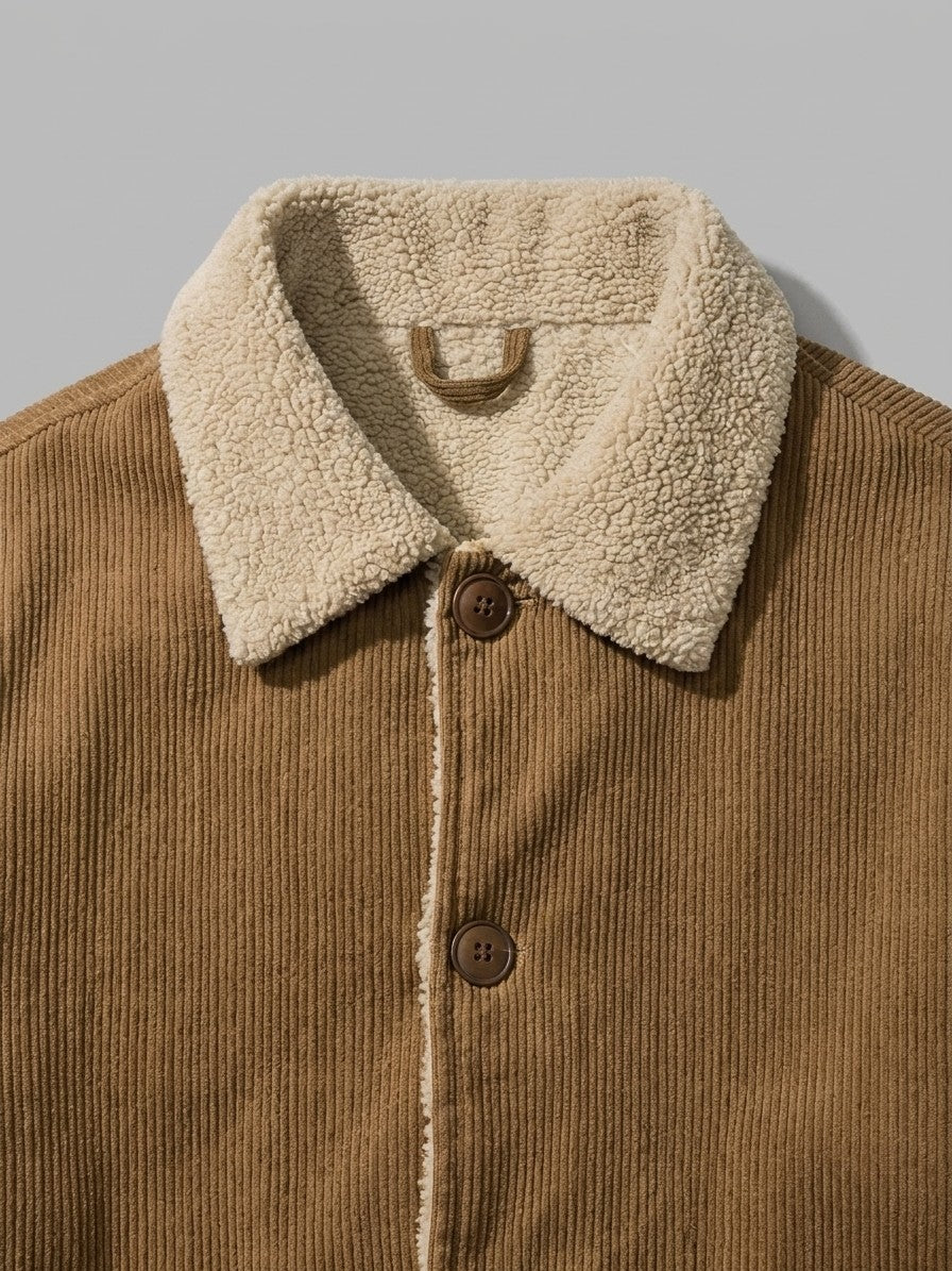 Castelfranco Men's Sherpa-Collar Corduroy Jacket — camel — detail