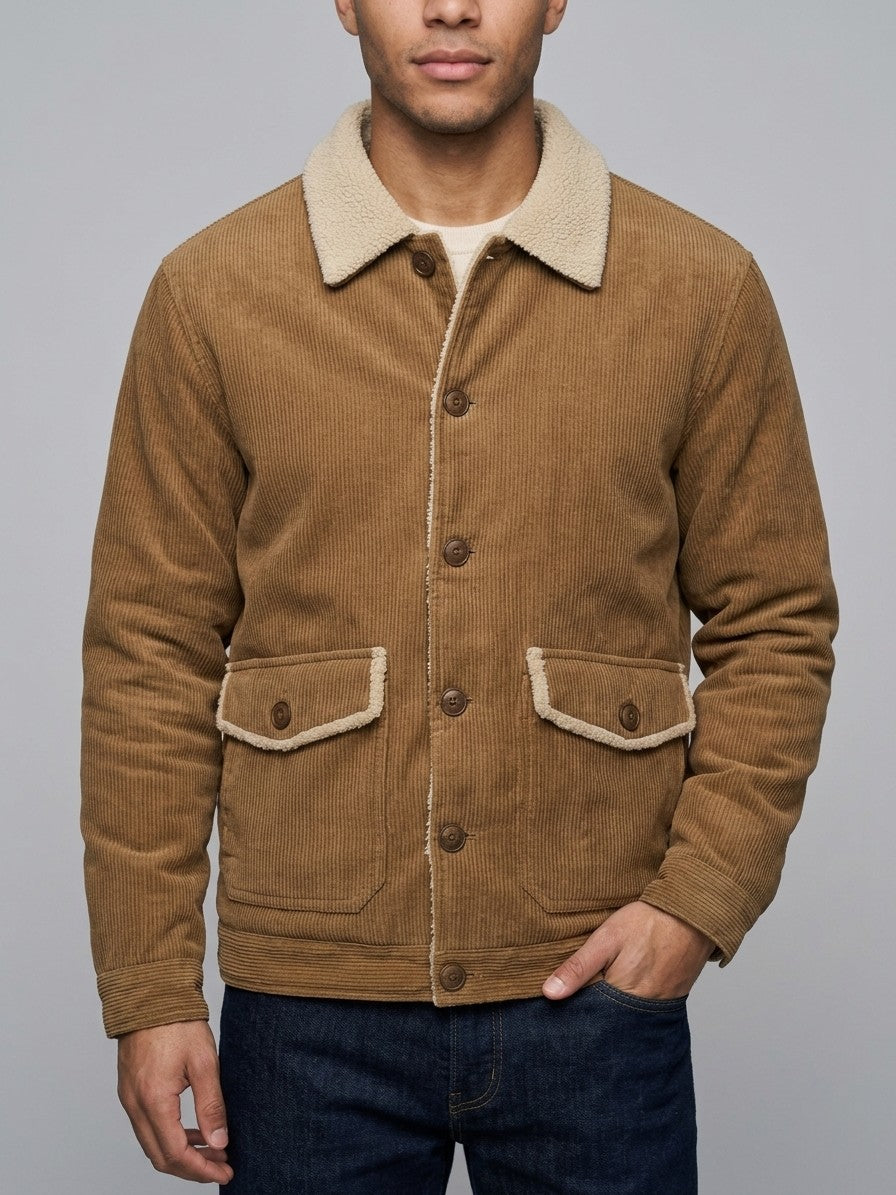 Castelfranco Men's Sherpa-Collar Corduroy Jacket — camel — front