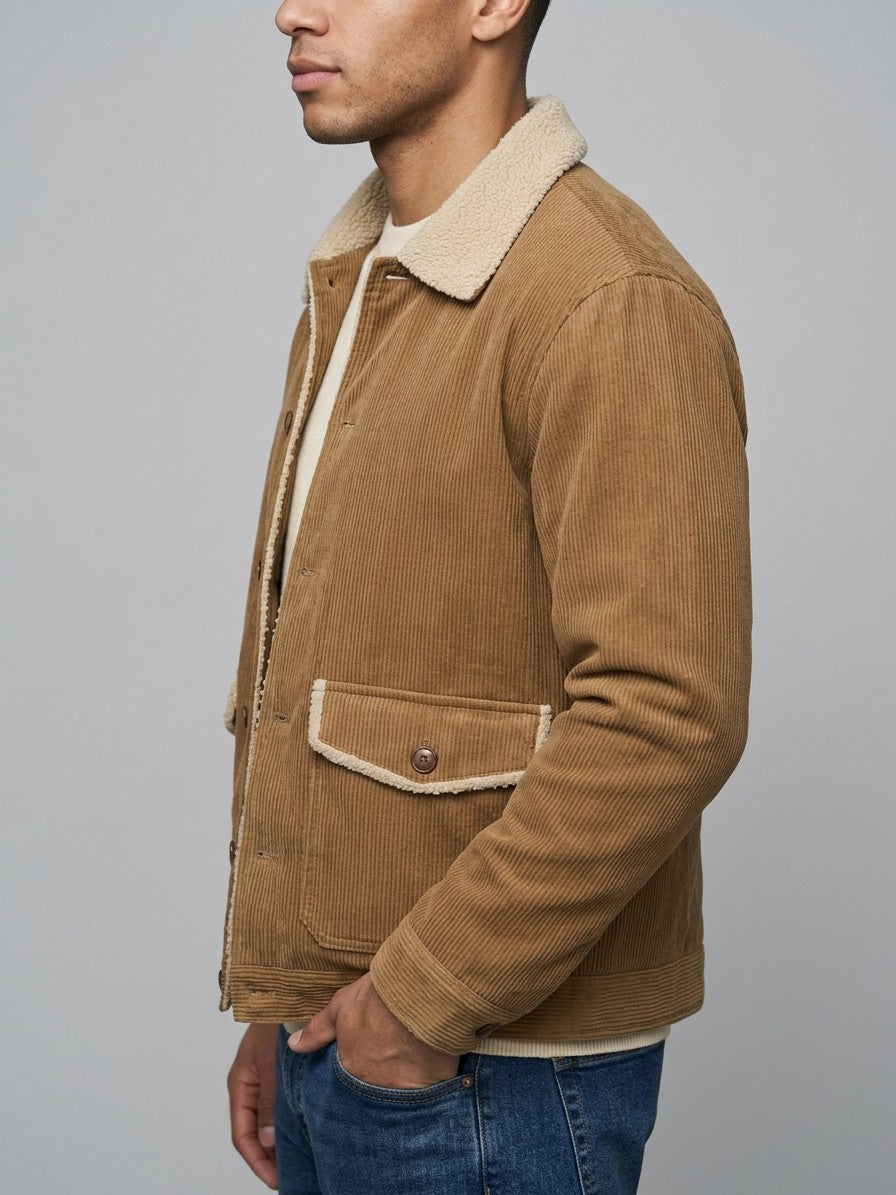 Castelfranco Men's Sherpa-Collar Corduroy Jacket — camel — side