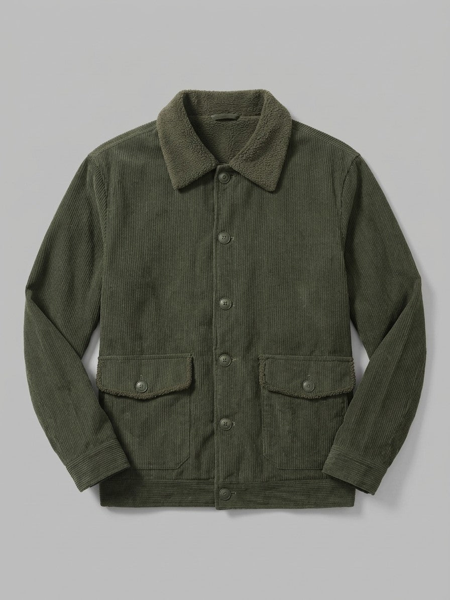 Castelfranco Men's Sherpa-Collar Corduroy Jacket — olivegreen — packshot
