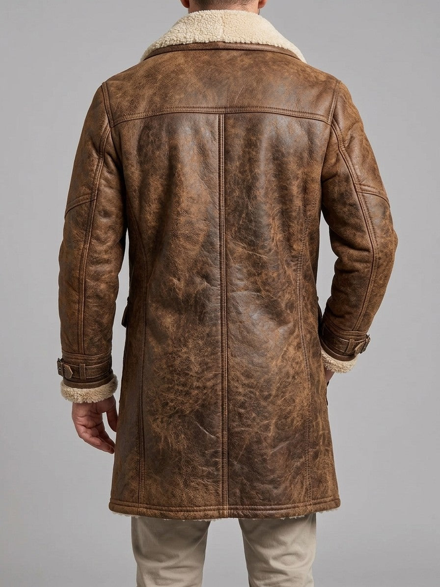 Castellabate Men's Buckle-Cuff Shearling Coat — brown — back