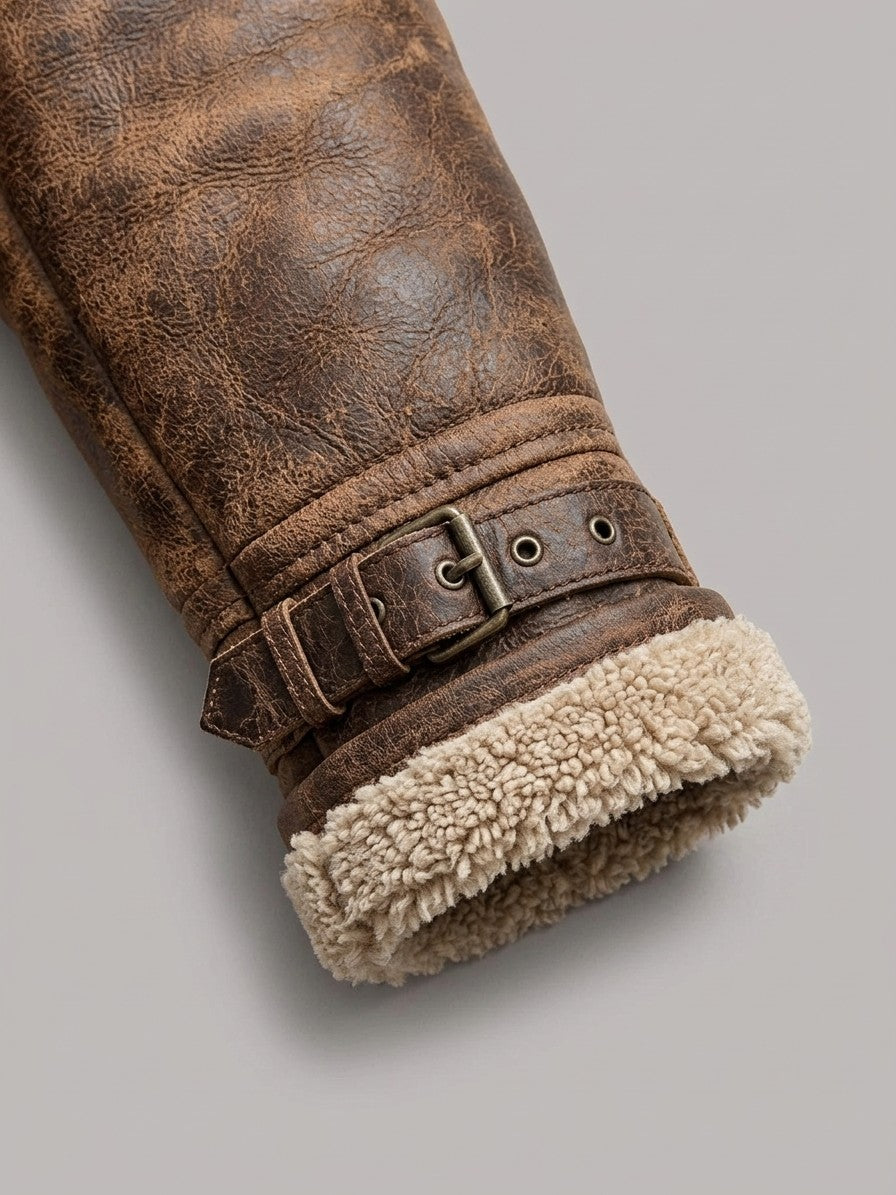 Castellabate Men's Buckle-Cuff Shearling Coat — brown — detail-2