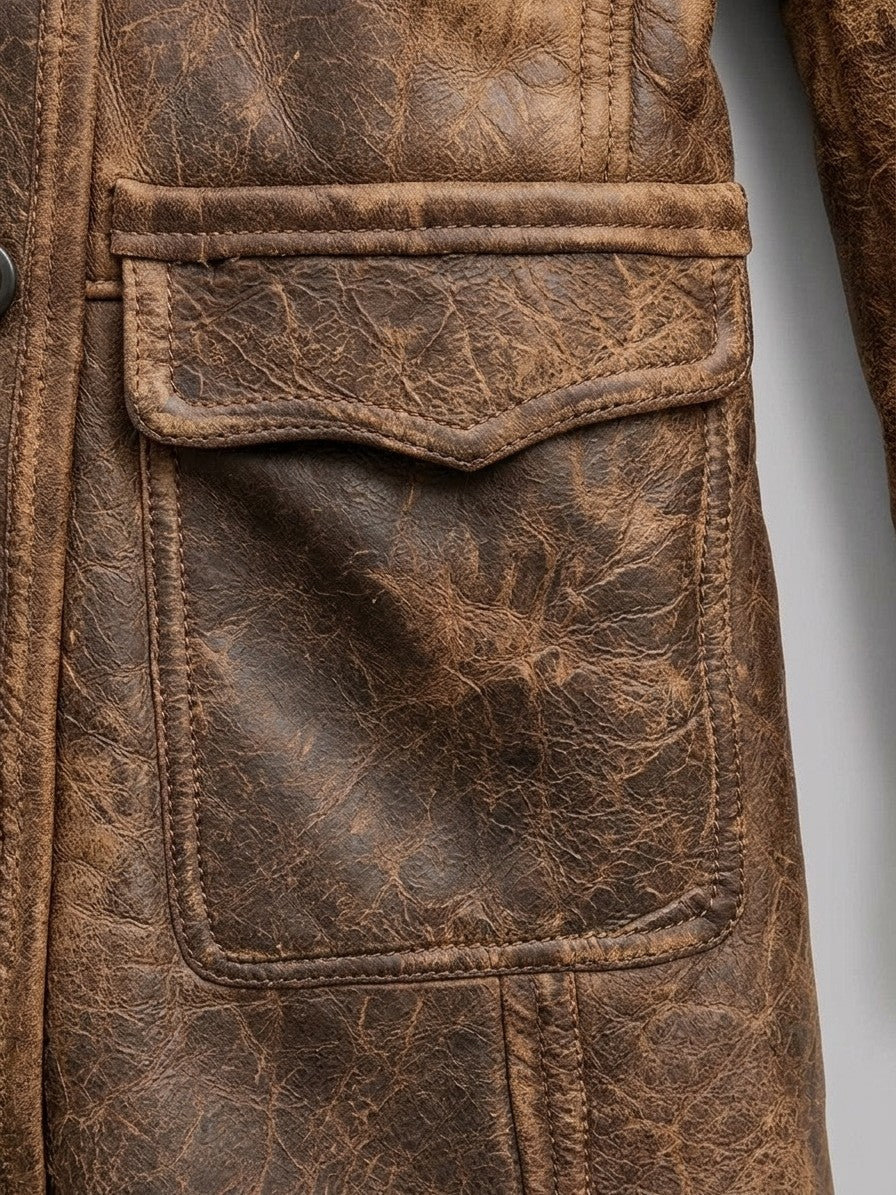 Castellabate Men's Buckle-Cuff Shearling Coat — brown — detail-collar