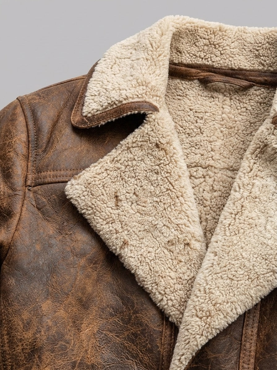Castellabate Men's Buckle-Cuff Shearling Coat — brown — detail