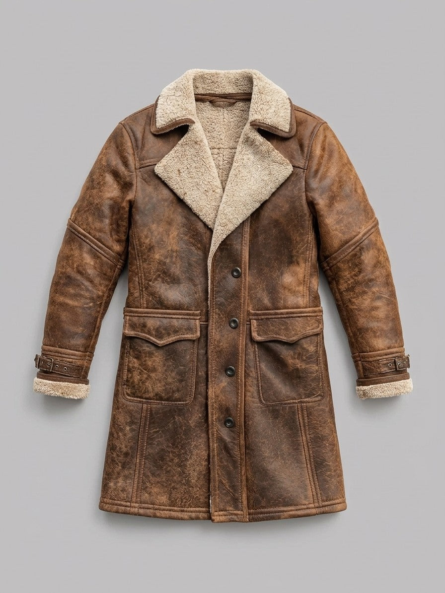 Castellabate Men's Buckle-Cuff Shearling Coat — brown — packshot