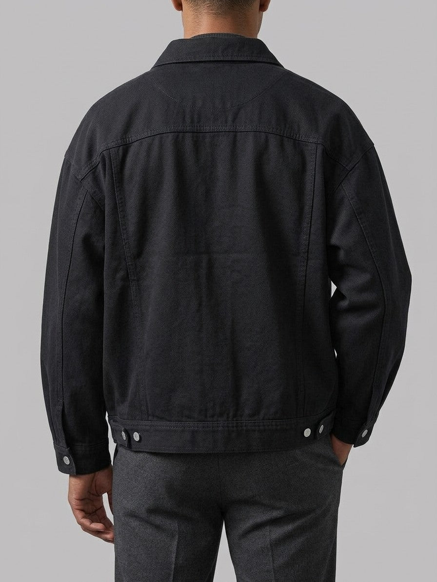 Castellana Men's Oversized Twill Work Jacket — black — back