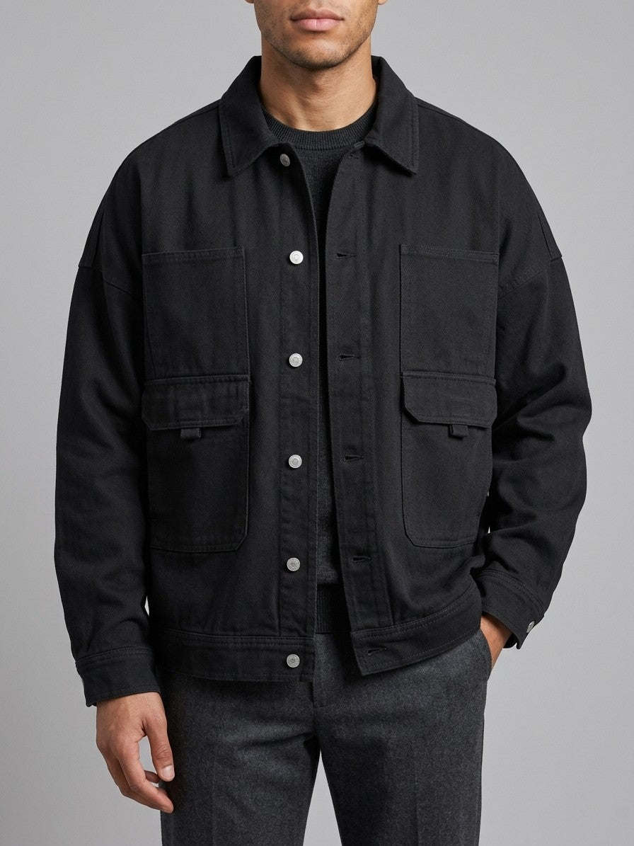 Castellana Men's Oversized Twill Work Jacket — black — front
