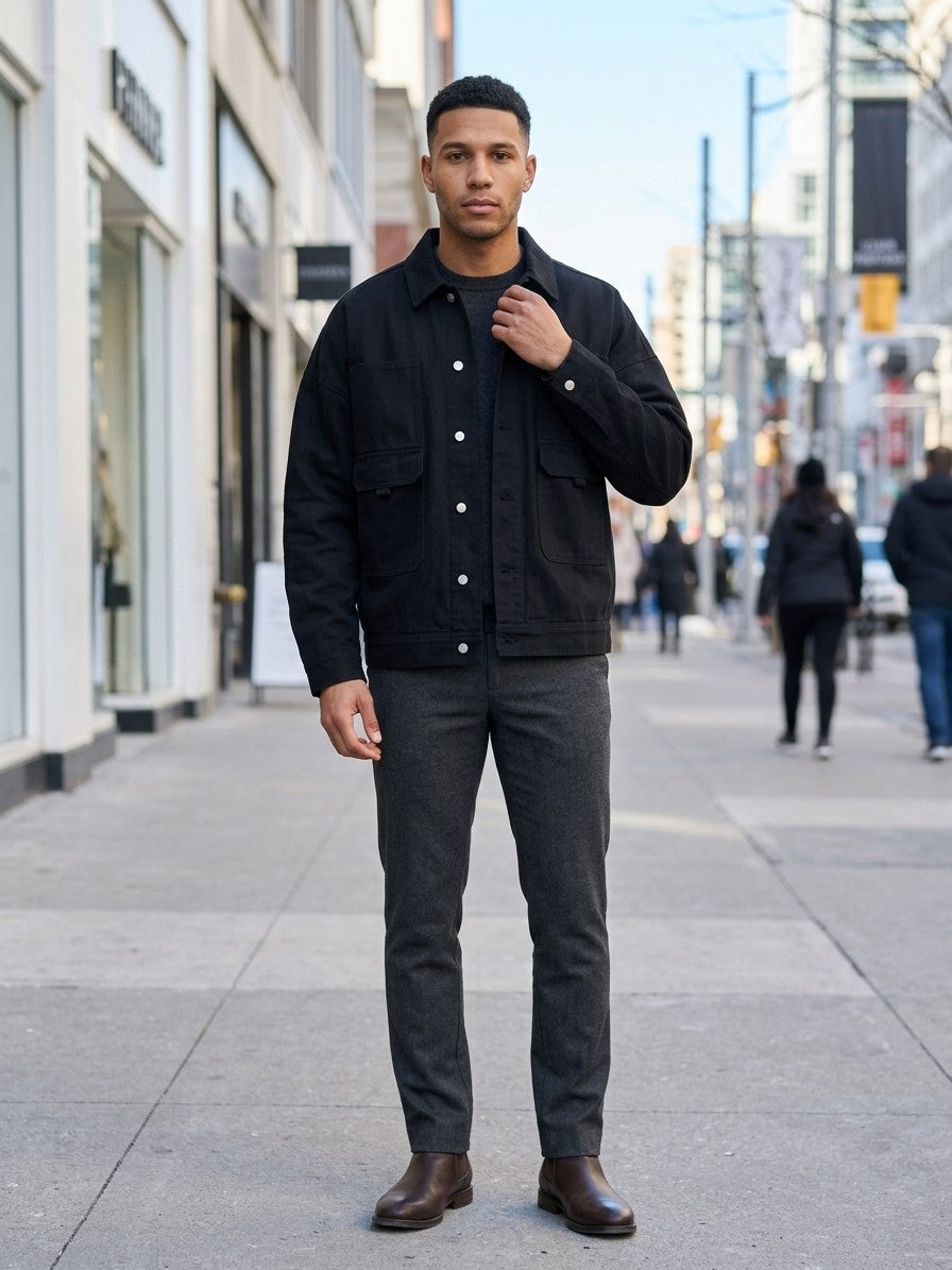 Castellana Men's Oversized Twill Work Jacket — black — lifestyle
