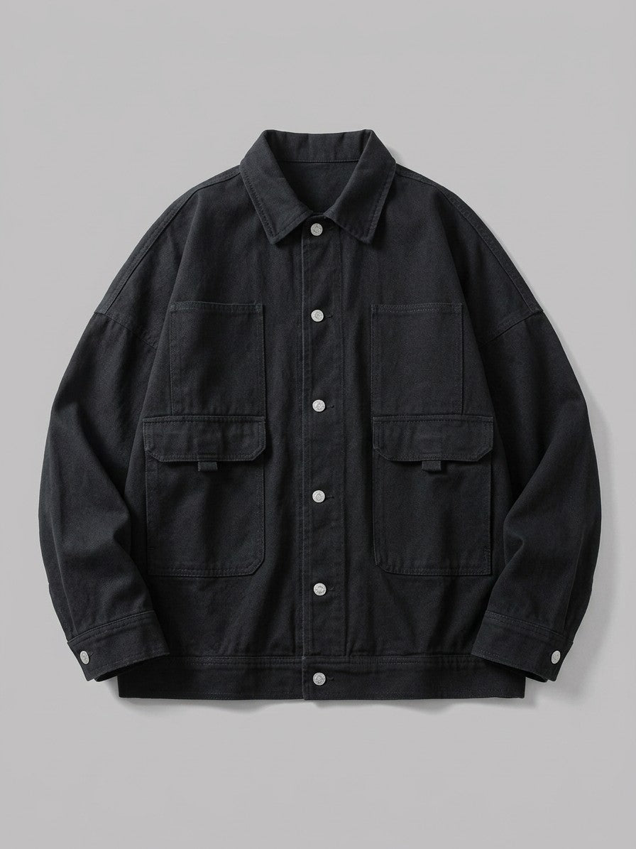 Castellana Men's Oversized Twill Work Jacket — black — packshot