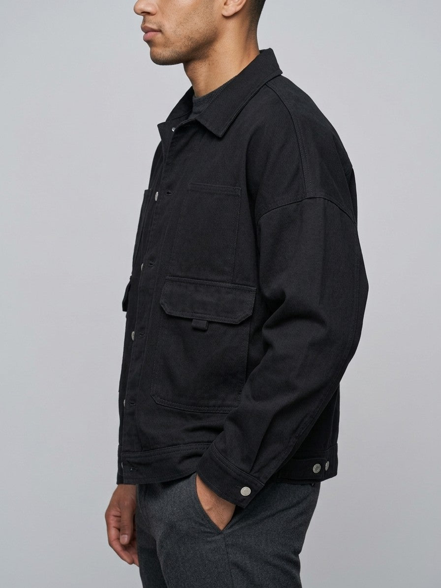 Castellana Men's Oversized Twill Work Jacket — black — side
