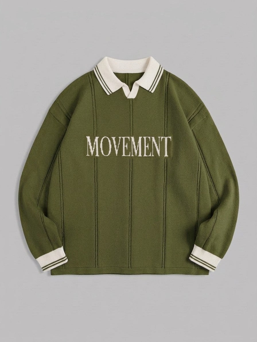 Castelmezzano Men's Cable-Line Polo Sweater — armygreen — packshot