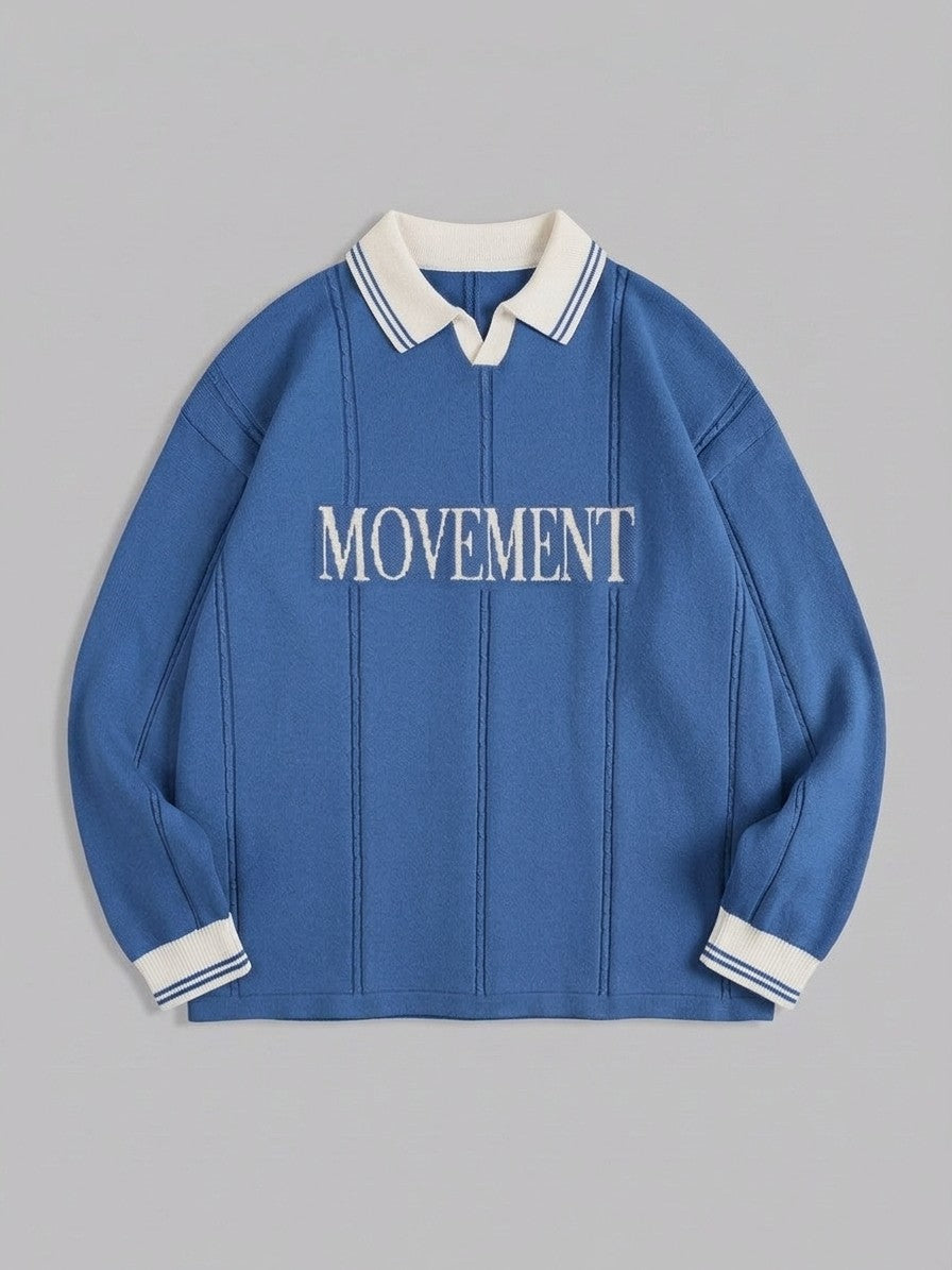 Castelmezzano Men's Cable-Line Polo Sweater — blue — packshot