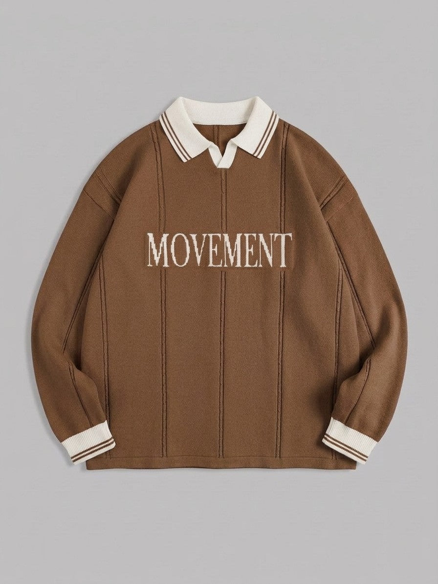 Castelmezzano Men's Cable-Line Polo Sweater — brown — packshot