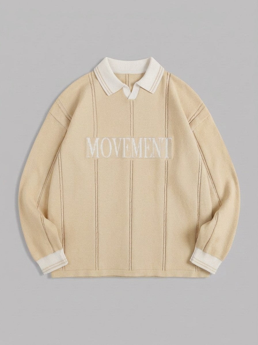 Castelmezzano Men's Cable-Line Polo Sweater — champagne — packshot