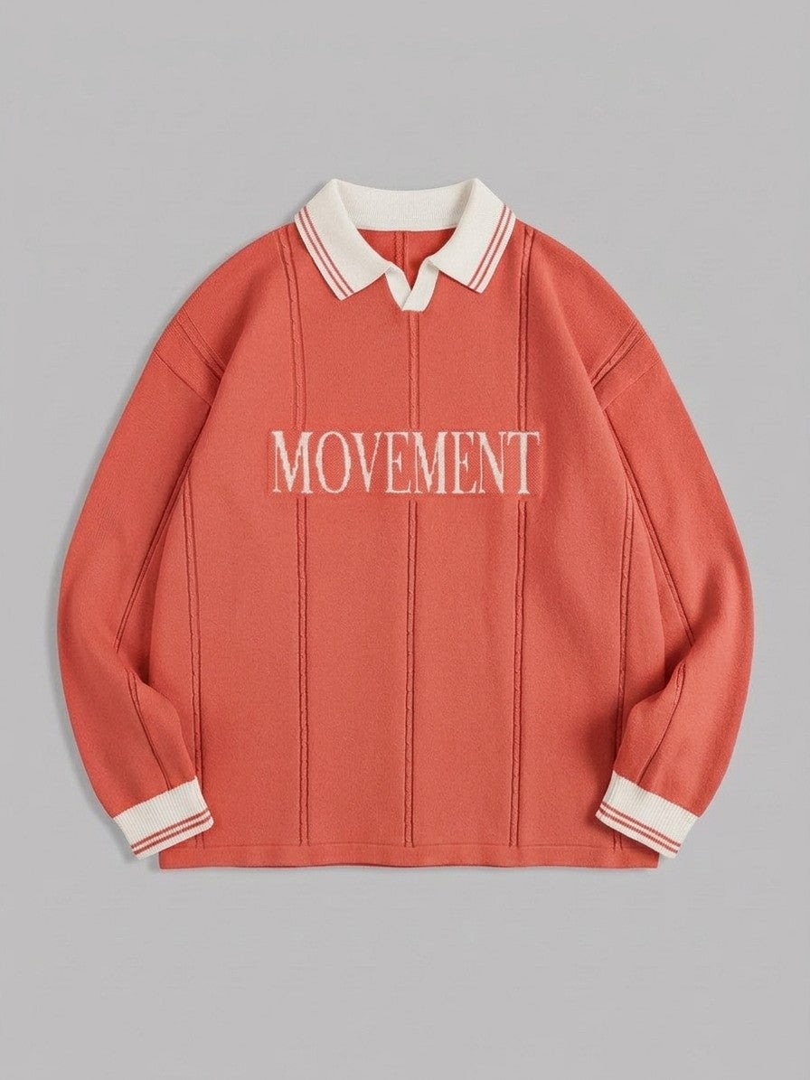 Castelmezzano Men's Cable-Line Polo Sweater — coralred — packshot