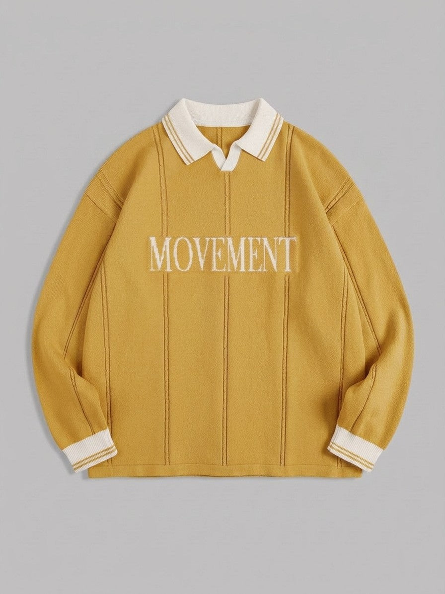 Castelmezzano Men's Cable-Line Polo Sweater — gold — packshot