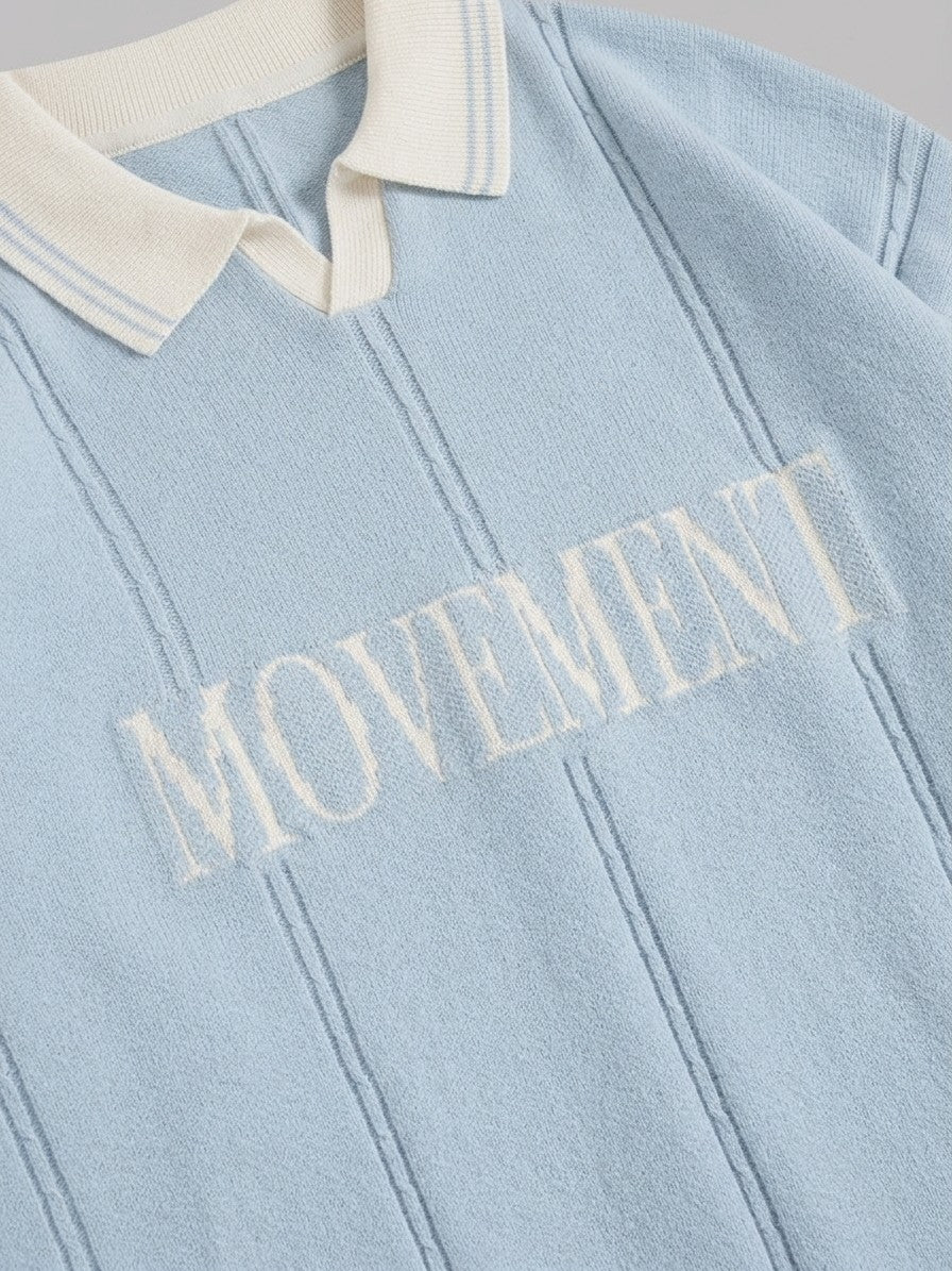 Castelmezzano Men's Cable-Line Polo Sweater — lightblue — detail-2