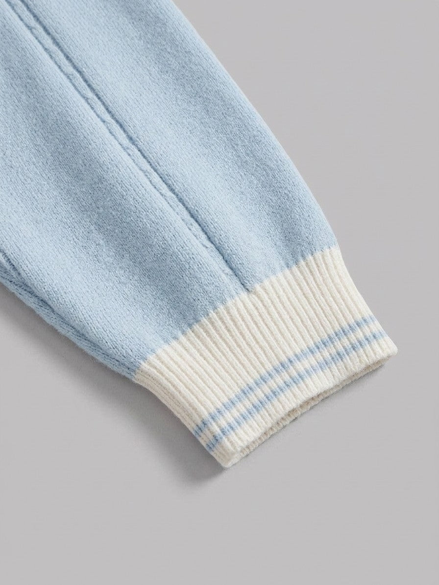 Castelmezzano Men's Cable-Line Polo Sweater — lightblue — detail-collar