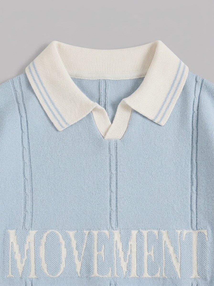 Castelmezzano Men's Cable-Line Polo Sweater — lightblue — detail
