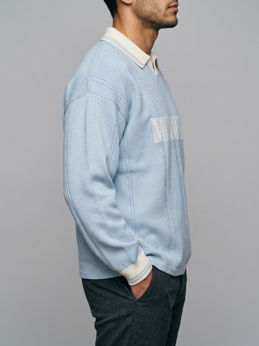 Castelmezzano Men's Cable-Line Polo Sweater — lightblue — side
