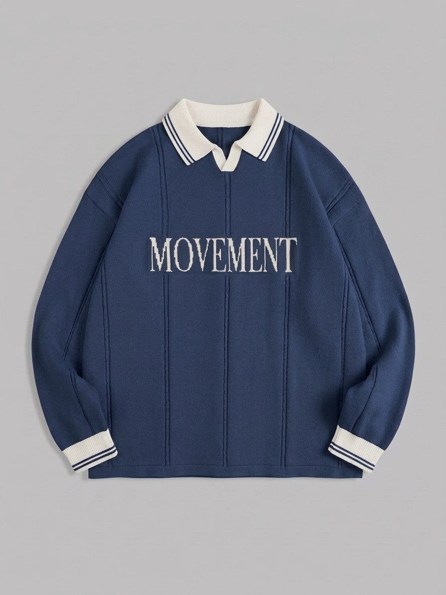 Castelmezzano Men's Cable-Line Polo Sweater — navy — packshot