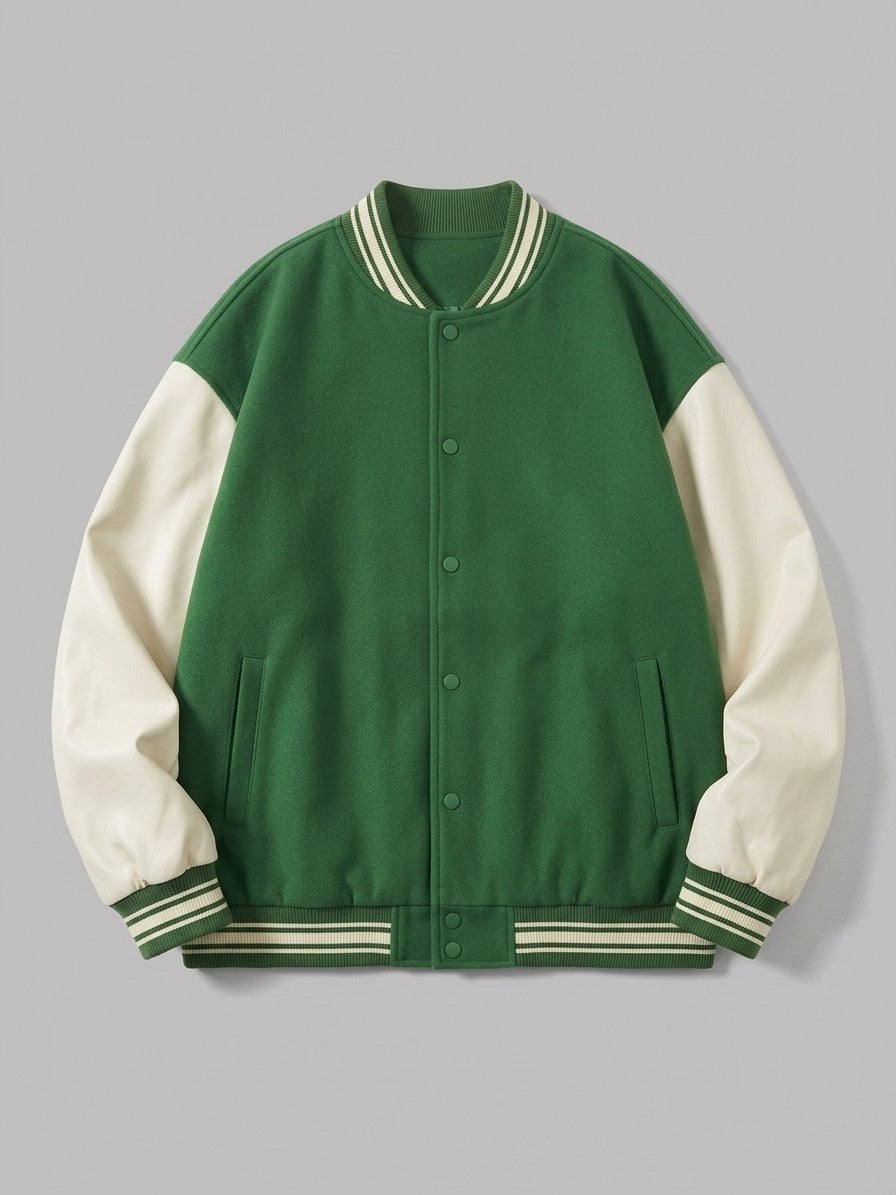 Castelnuovo Men's Oversized Two-Tone Varsity Jacket — kellygreen — packshot