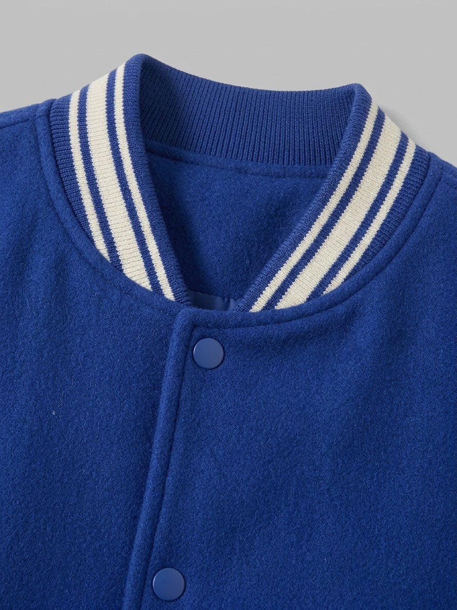 Castelnuovo Men's Oversized Two-Tone Varsity Jacket — royalblue — detail