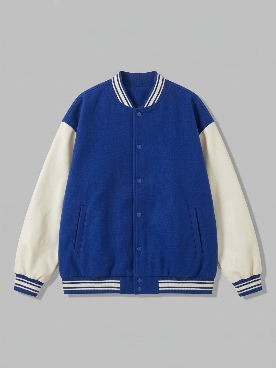 Castelnuovo Men's Oversized Two-Tone Varsity Jacket — royalblue — packshot
