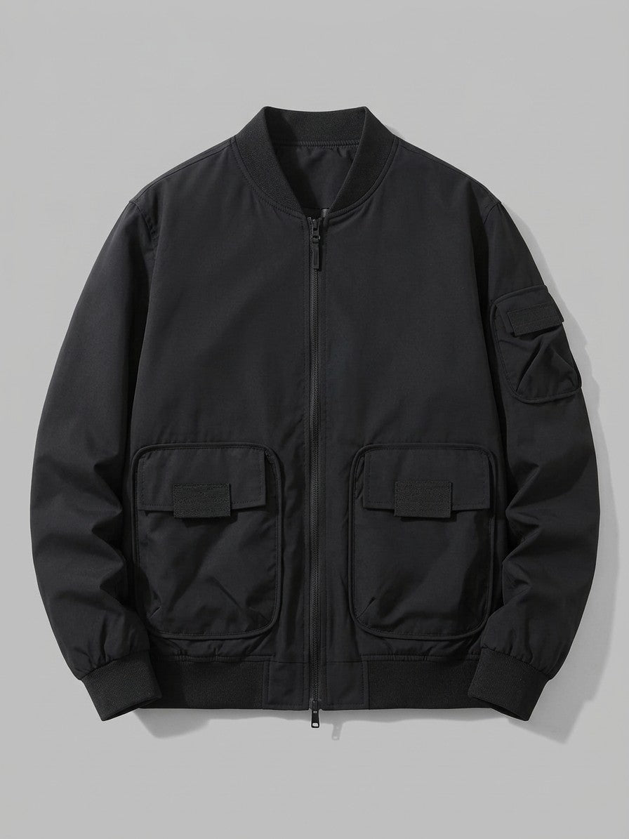 Castenaso Men's Reversible Quilted Cargo Bomber Jacket — black — packshot