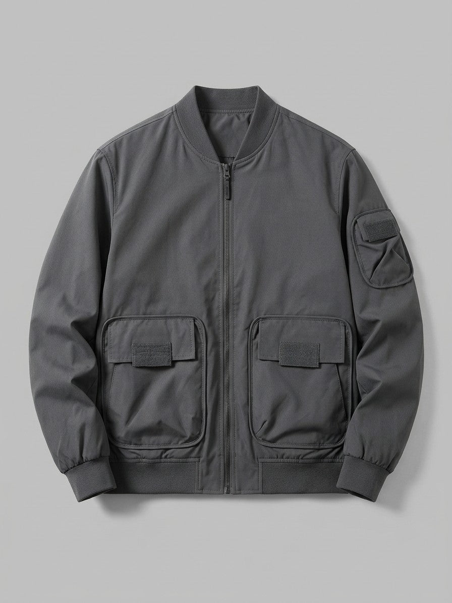 Castenaso Men's Reversible Quilted Cargo Bomber Jacket — grey — packshot