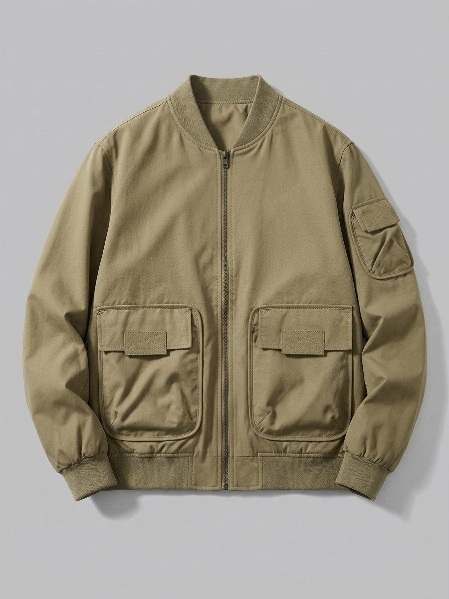 Castenaso Men's Reversible Quilted Cargo Bomber Jacket — khaki — packshot