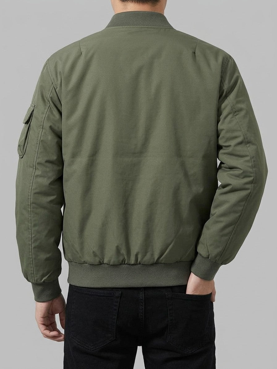 Castenaso Men's Reversible Quilted Cargo Bomber Jacket — olivegreen — back