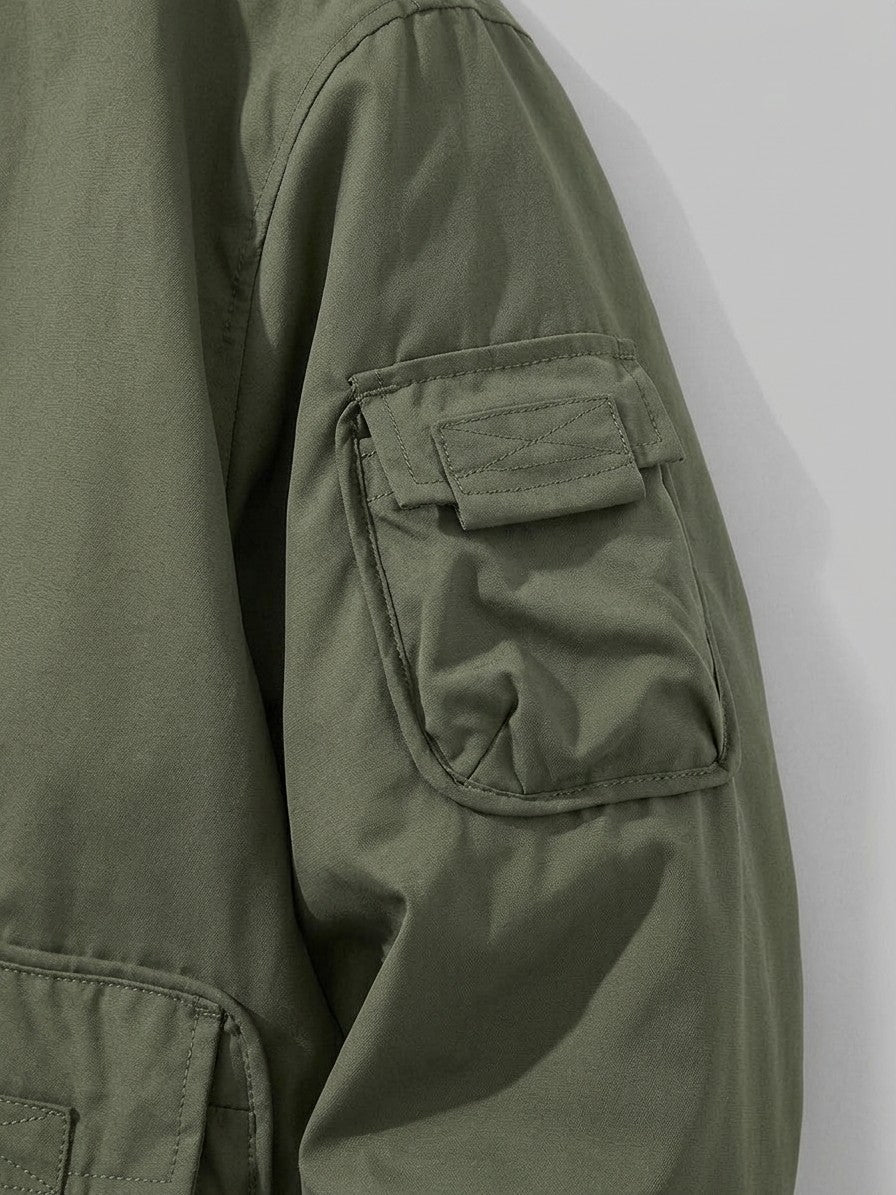 Castenaso Men's Reversible Quilted Cargo Bomber Jacket — olivegreen — detail-2