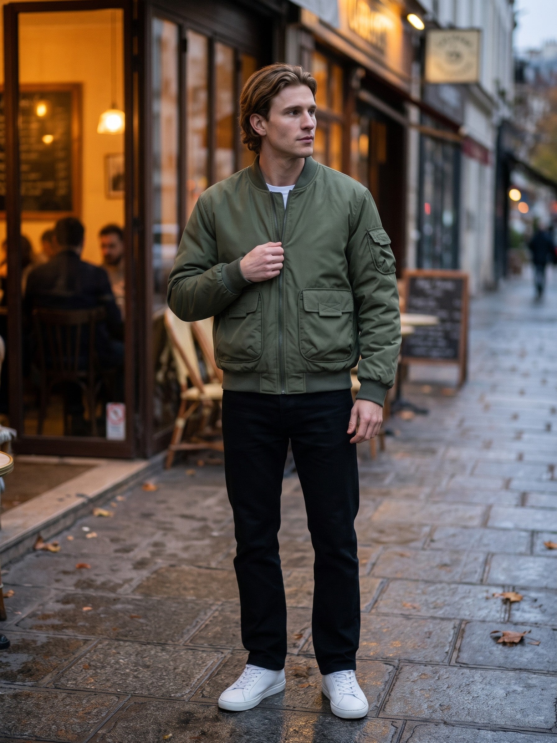 Castenaso Men's Reversible Quilted Cargo Bomber Jacket — olivegreen — lifestyle