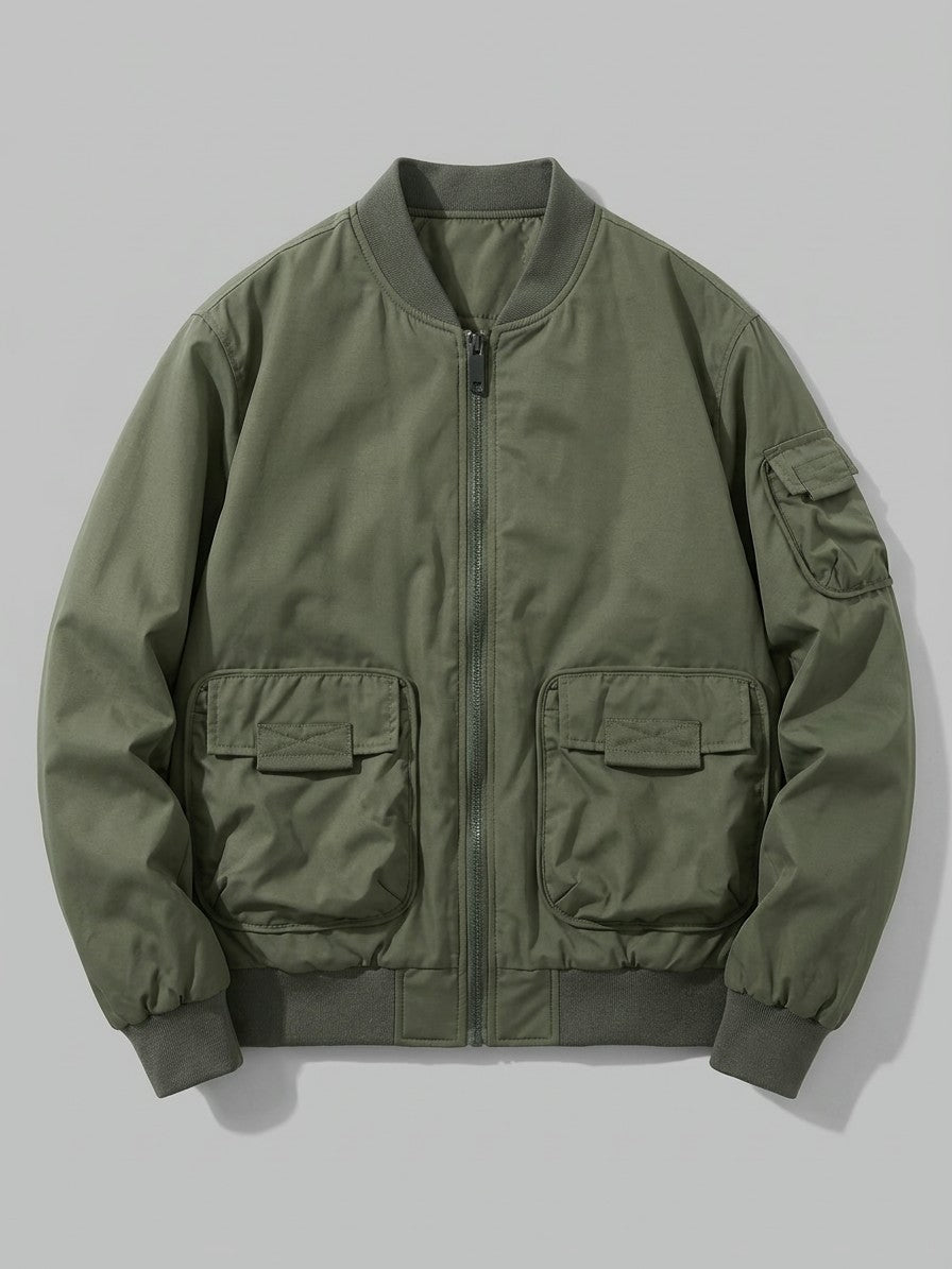 Castenaso Men's Reversible Quilted Cargo Bomber Jacket — olivegreen — packshot