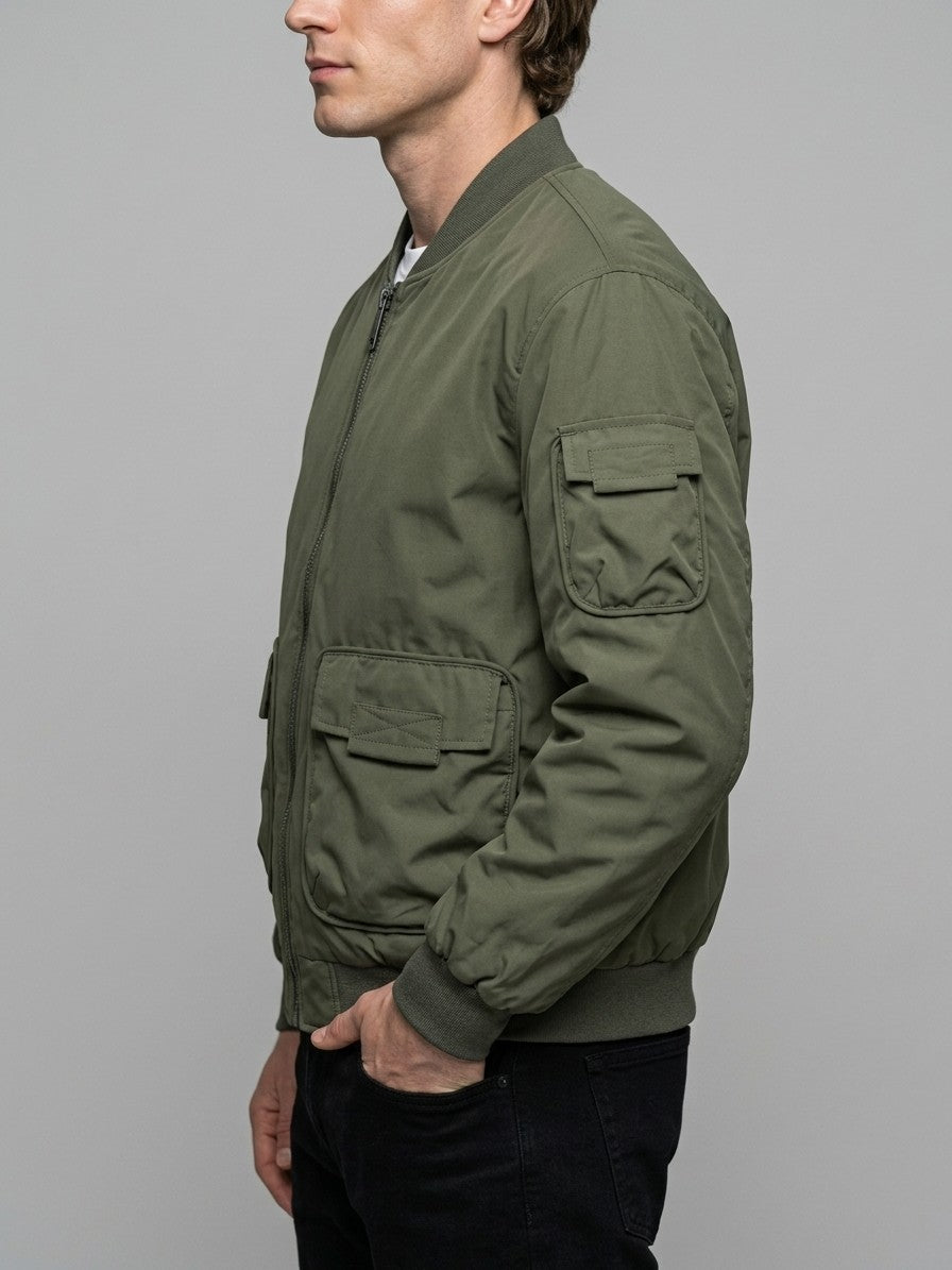 Castenaso Men's Reversible Quilted Cargo Bomber Jacket — olivegreen — side
