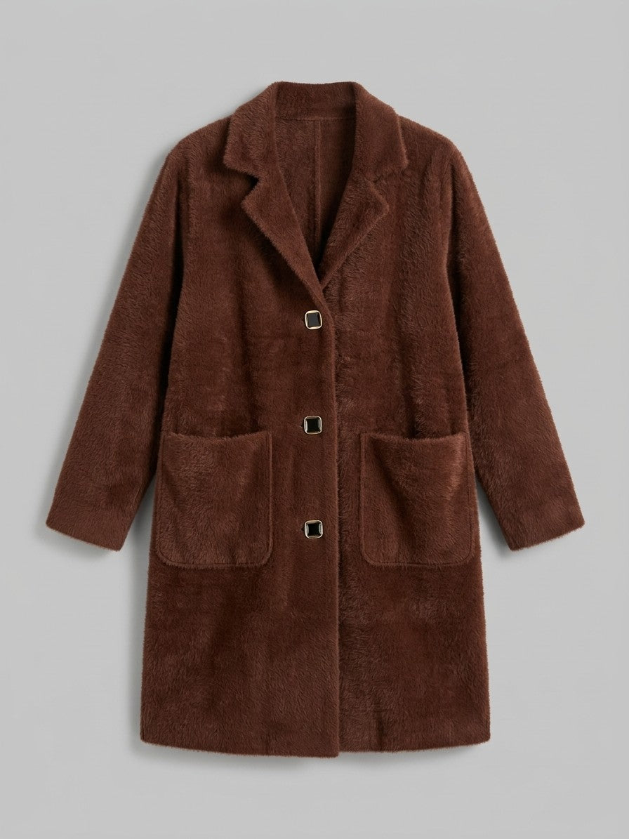 Castiglione Women's Brushed Notched Lapel Coat — brown — packshot